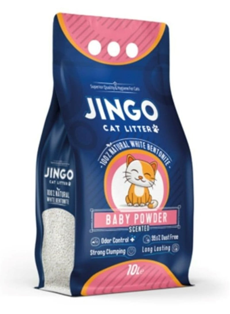 JINGO High Performance Absorption And Clumping Cat Litter With Baby Powder Scent 10 Liters 8KG