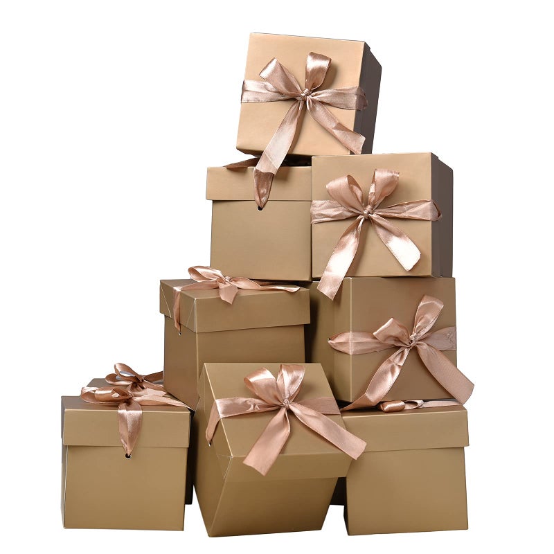GP SUP 12 Pcs Squared Boxes with Lids & Ribbons,Gold Box for Birthdays,Gift Boxes for Christmas(Gold, 6â€Ã—6â€Ã—6â€) - Image 1