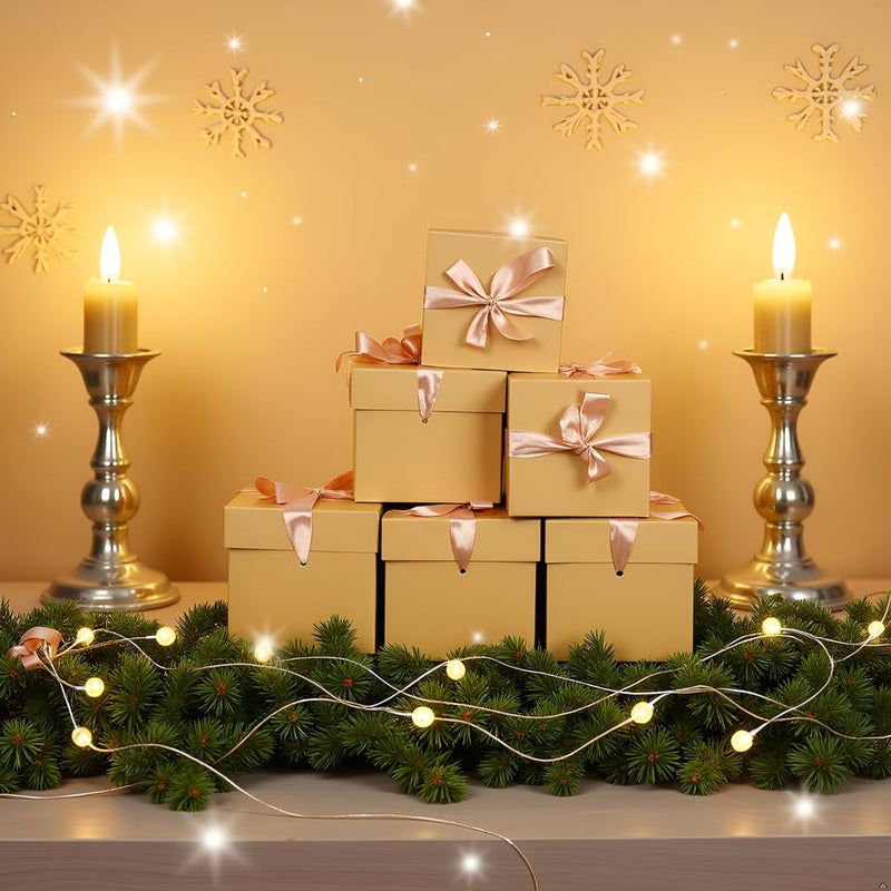 GP SUP 12 Pcs Squared Boxes with Lids & Ribbons,Gold Box for Birthdays,Gift Boxes for Christmas(Gold, 6â€Ã—6â€Ã—6â€) - Image 4