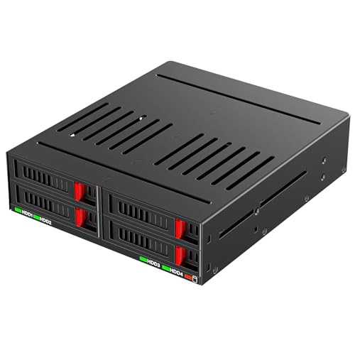 READYXIO 4 Bay SATA HDD & SSD Hot Swap Cage, 4 Bay Hard Drive Dock for 5.25” Enclosure - Image 1