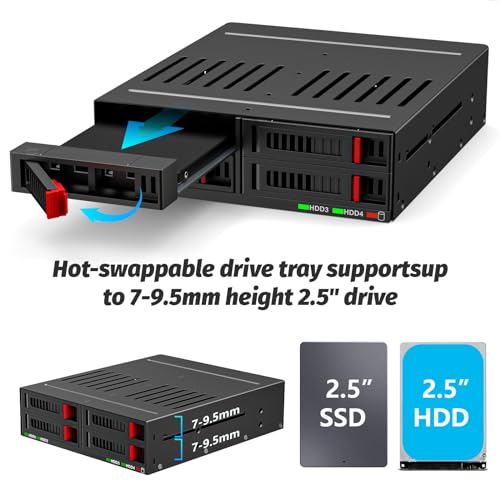 READYXIO 4 Bay SATA HDD & SSD Hot Swap Cage, 4 Bay Hard Drive Dock for 5.25” Enclosure - Image 5
