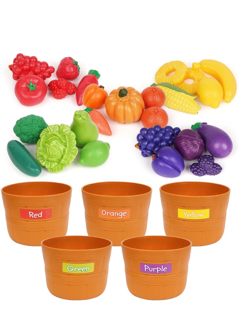 SYOSI Color Sorting Play Food Toy Set  30 Pieces Fruit and Vegetable Shapes Educational Daycare Learning Toy for Toddlers  Shape Color Recognition Sorter Kitchen Pretend Play Food Set for Kids  - Image 1