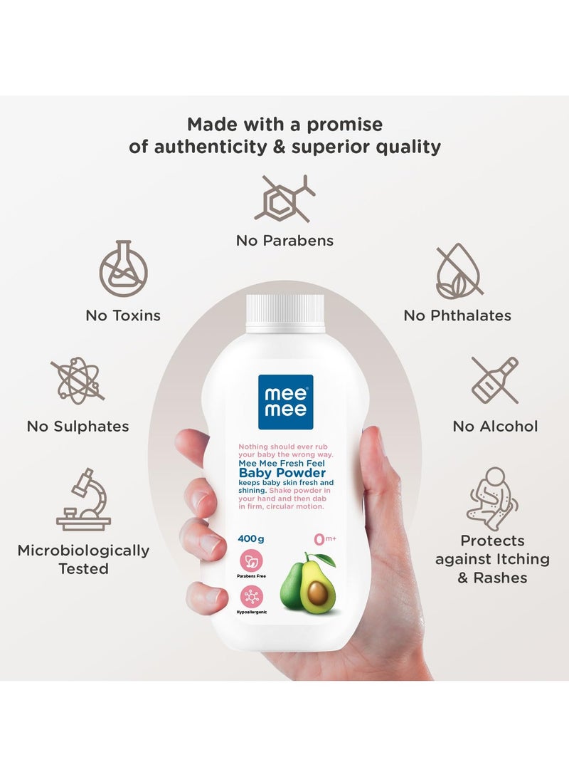 mee mee baby talcum powder dermatologically tested fresh feel 400g - Image 3