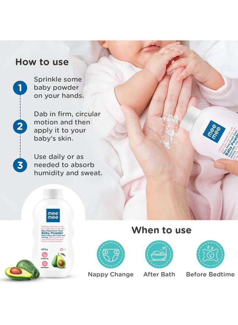 mee mee baby talcum powder dermatologically tested fresh feel 400g - Image 4