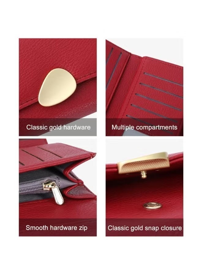 Trifold Wallet Women, Clutch Wallet with PU Leather Zip Pocket Large Capacity Ideal Accessory for Gifts, Everyday Life and Business Occasions（pink） - Image 5