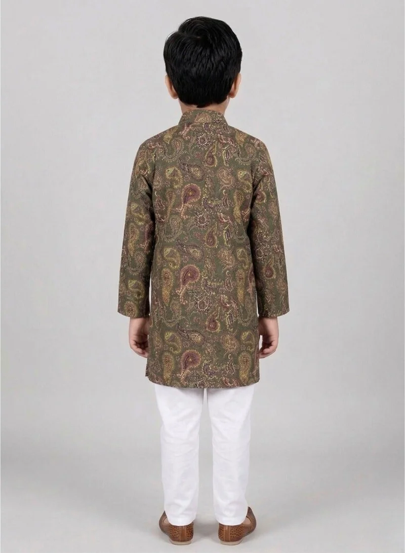 babyqlo Boys Festive Brown Paisley Printed Kurta Set