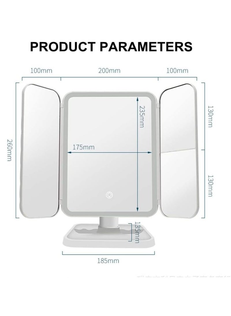 JAJEEK - LED Makeup Mirror with 3 Color Lighting Modes, Tri-Fold Mirror, 52 LED Lights, 1x/2x/3x Magnification, Touch Control Design, Portable High Definition Lighted Cosmetic Mirror for Flawless Makeup Application in UAE - Image 1