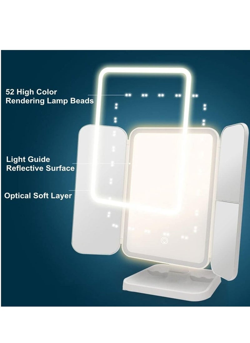 JAJEEK - LED Makeup Mirror with 3 Color Lighting Modes, Tri-Fold Mirror, 52 LED Lights, 1x/2x/3x Magnification, Touch Control Design, Portable High Definition Lighted Cosmetic Mirror for Flawless Makeup Application in UAE - Image 1
