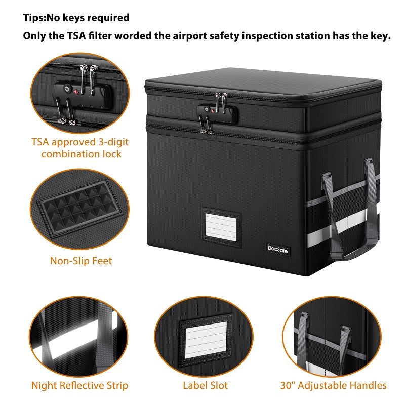 DocSafe File Box with Lock,Multi-Layer Fireproof Document Box Collapsible File Storage Organizer with Pockets/Handle,Large Portable Home Office Filing Box for Hanging Letter/Legal Size Folders,Black - Image 4