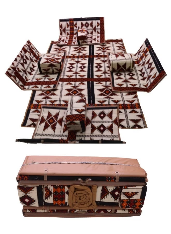 سمارت هوم مجموعة جلوس أرضية تراثية مكونة من 9 قطع مناسبة للسفر والرحلات البرية والحديقة , طقم فرشة تخييم ارضية مع اربع مراكى و 4 كراسي وبساط من القماش عالي الجودة يكفي ل 8 أشخاص - Image 1