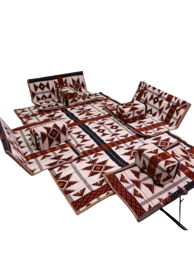 سمارت هوم مجموعة جلوس أرضية تراثية مكونة من 9 قطع مناسبة للسفر والرحلات البرية والحديقة , طقم فرشة تخييم ارضية مع اربع مراكى و 4 كراسي وبساط من القماش عالي الجودة يكفي ل 8 أشخاص - Image 4