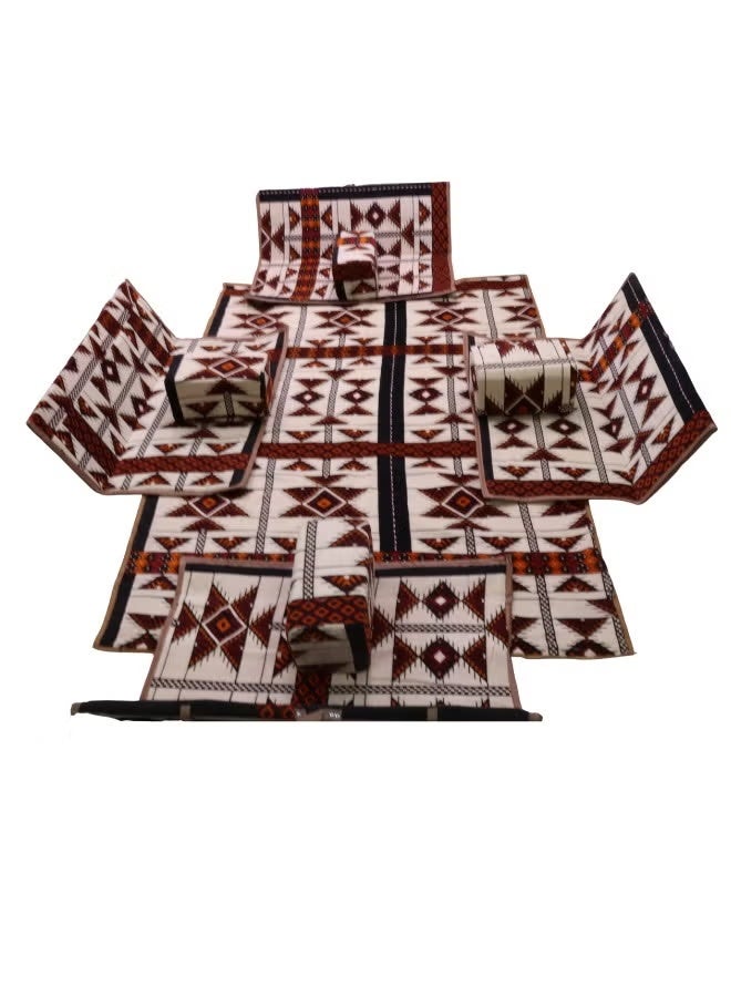 سمارت هوم مجموعة جلوس أرضية تراثية مكونة من 9 قطع مناسبة للسفر والرحلات البرية والحديقة , طقم فرشة تخييم ارضية مع اربع مراكى و 4 كراسي وبساط من القماش عالي الجودة يكفي ل 8 أشخاص - Image 2