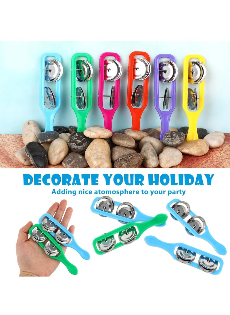 6 Pieces Cymbals for Kids Bulk Tambourine Cymbals with Plastic Handles Jingle Stick Shaker Rattle Colorful Rattle Musical Instruments Party Noise Makers for Kids Party Supplies  - Image 2