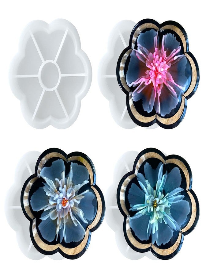 Midnadiy Flower Resin Tray Molds 4 PCS, Durable Silicone Coaster Molds for Epoxy Resin,Silicone Tray Molds for DIY Jewelry Trinket Tray,Candle Tray,Holiday Gifts - Image 1