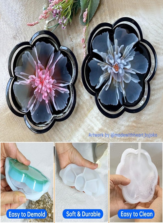 Midnadiy Flower Resin Tray Molds 4 PCS, Durable Silicone Coaster Molds for Epoxy Resin,Silicone Tray Molds for DIY Jewelry Trinket Tray,Candle Tray,Holiday Gifts - Image 3