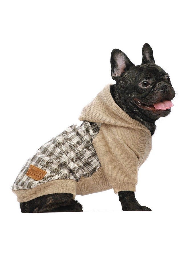 فيت وورم هودي فيت ورم تارتان بلايد للكلاب، ملابس كلاب محبوكة للكلاب الصغيرة والأولاد، سويت شيرت للحيوانات الأليفة، سترة محبوكة، بيج، كبير - Image 1