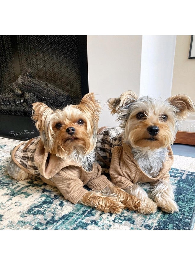 فيت وورم هودي فيت ورم تارتان بلايد للكلاب، ملابس كلاب محبوكة للكلاب الصغيرة والأولاد، سويت شيرت للحيوانات الأليفة، سترة محبوكة، بيج، كبير - Image 2