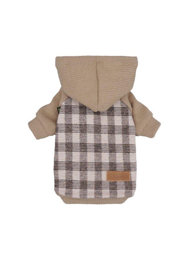 فيت وورم هودي فيت ورم تارتان بلايد للكلاب، ملابس كلاب محبوكة للكلاب الصغيرة والأولاد، سويت شيرت للحيوانات الأليفة، سترة محبوكة، بيج، كبير - Image 3