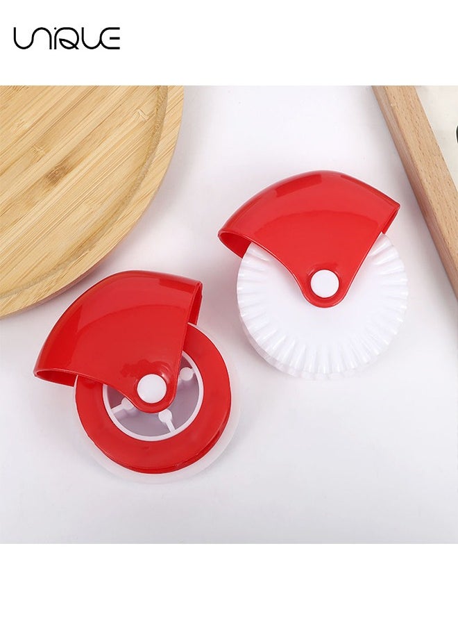 Unique - 2 Pcs Pastry Cut-off Wheels - Pastry Cutter/Dough Roller Knife/Pasta Tool/Cookie Pie/Pizza Bread Lattice Cutter Plastic Wheel for Pizza Crust Pie Decoration - Red+White - Image 1