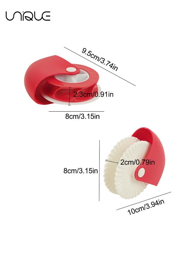 Unique - 2 Pcs Pastry Cut-off Wheels - Pastry Cutter/Dough Roller Knife/Pasta Tool/Cookie Pie/Pizza Bread Lattice Cutter Plastic Wheel for Pizza Crust Pie Decoration - Red+White - Image 1