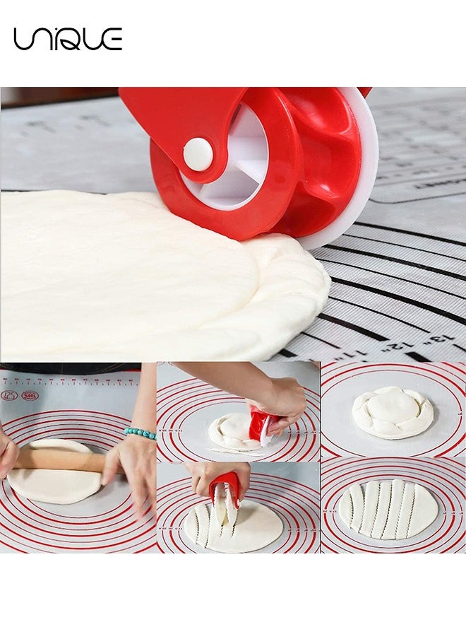 Unique - 2 Pcs Pastry Cut-off Wheels - Pastry Cutter/Dough Roller Knife/Pasta Tool/Cookie Pie/Pizza Bread Lattice Cutter Plastic Wheel for Pizza Crust Pie Decoration - Red+White - Image 1