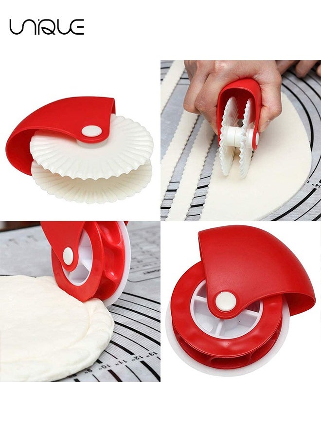 Unique - 2 Pcs Pastry Cut-off Wheels - Pastry Cutter/Dough Roller Knife/Pasta Tool/Cookie Pie/Pizza Bread Lattice Cutter Plastic Wheel for Pizza Crust Pie Decoration - Red+White - Image 1
