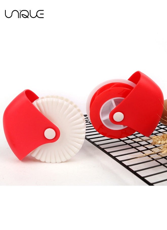 Unique - 2 Pcs Pastry Cut-off Wheels - Pastry Cutter/Dough Roller Knife/Pasta Tool/Cookie Pie/Pizza Bread Lattice Cutter Plastic Wheel for Pizza Crust Pie Decoration - Red+White - Image 1