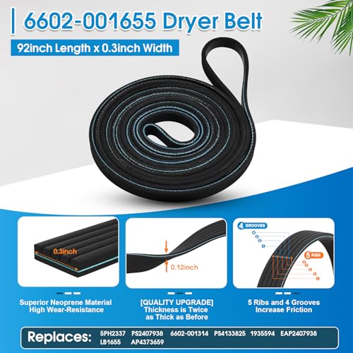 BTNTVEN Dryer Repair Kit Replacement for Samsung Drum Roller DC97-16782A, Dryer Belt 6602-001655, Idler Pulley DC93-00634A, fits DV48H7400EW/A2 DV40J3000EW/A2 DV45H7000EW/A2 DV52J8700EP/A2 DV448AEP DV419AEW - Image 3
