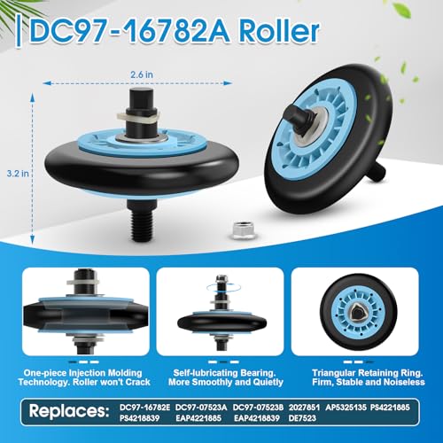 BTNTVEN Dryer Repair Kit Replacement for Samsung Drum Roller DC97-16782A, Dryer Belt 6602-001655, Idler Pulley DC93-00634A, fits DV48H7400EW/A2 DV40J3000EW/A2 DV45H7000EW/A2 DV52J8700EP/A2 DV448AEP DV419AEW - Image 2