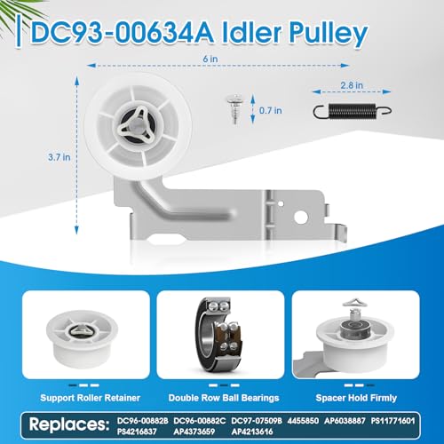 BTNTVEN Dryer Repair Kit Replacement for Samsung Drum Roller DC97-16782A, Dryer Belt 6602-001655, Idler Pulley DC93-00634A, fits DV48H7400EW/A2 DV40J3000EW/A2 DV45H7000EW/A2 DV52J8700EP/A2 DV448AEP DV419AEW - Image 4