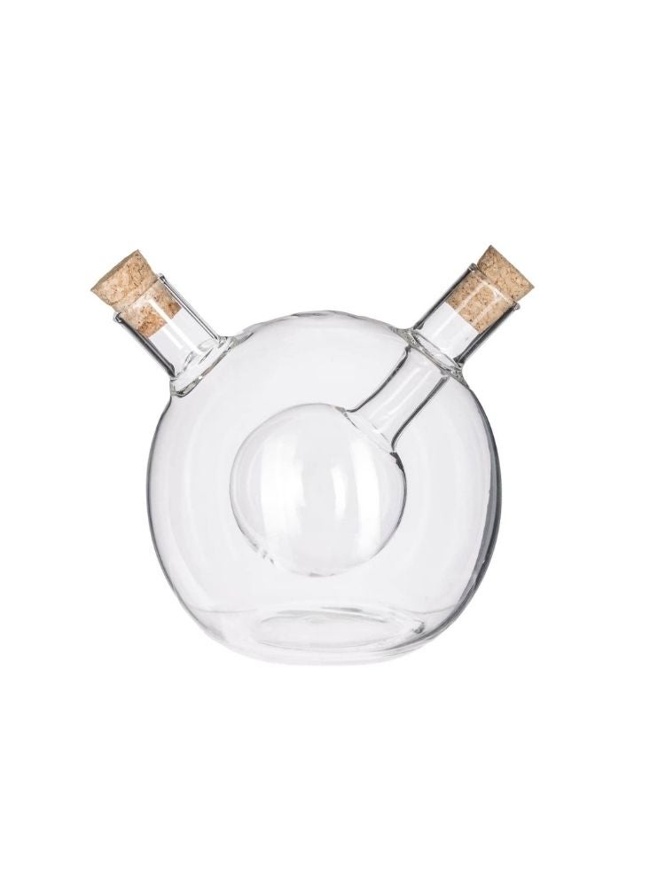 Artisan Round Glass Oil & Vinegar Cruet (Double-spout, Corks) - Image 1