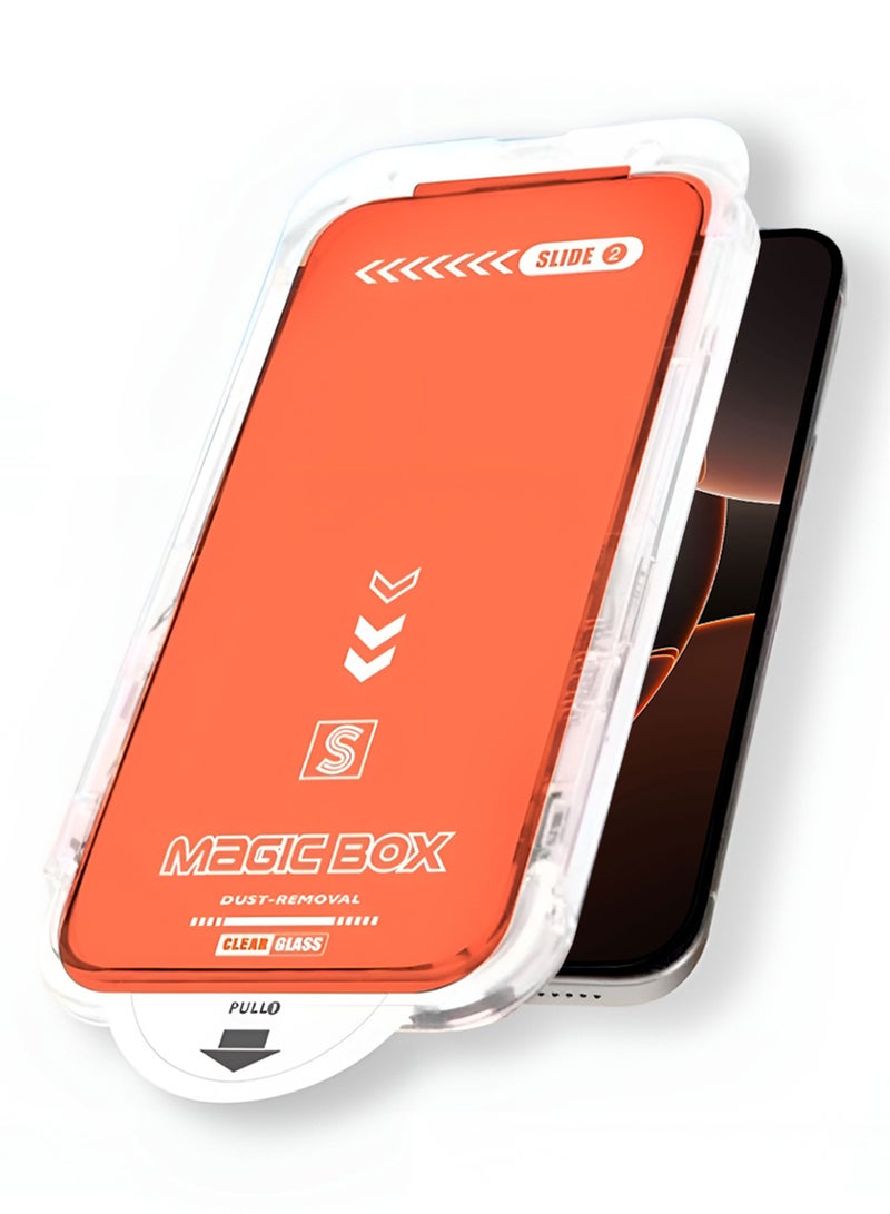 Magic Box Full Glass Clear Screen Protector for iPhone 16 Pro Max â€“ Dust-Removal Auto Alignment Kit - Image 1
