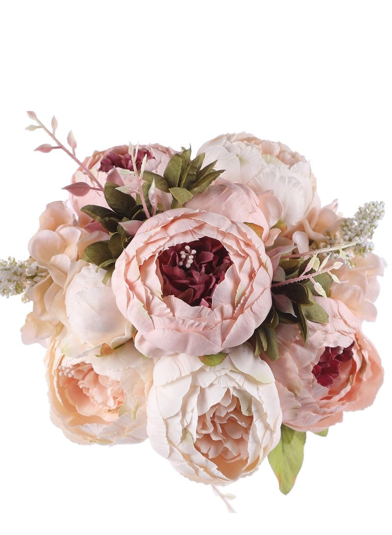 Peachjoy Vintage Artificial Peony Silk Flowers, Fake Peonies Vintage Bouquet for Wedding Anniversary Home Decoration(Light Pink) - Image 1