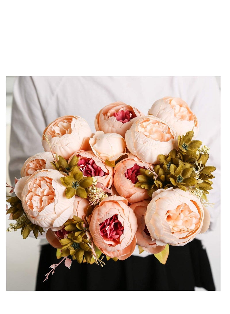 Peachjoy Vintage Artificial Peony Silk Flowers, Fake Peonies Vintage Bouquet for Wedding Anniversary Home Decoration(Light Pink) - Image 3