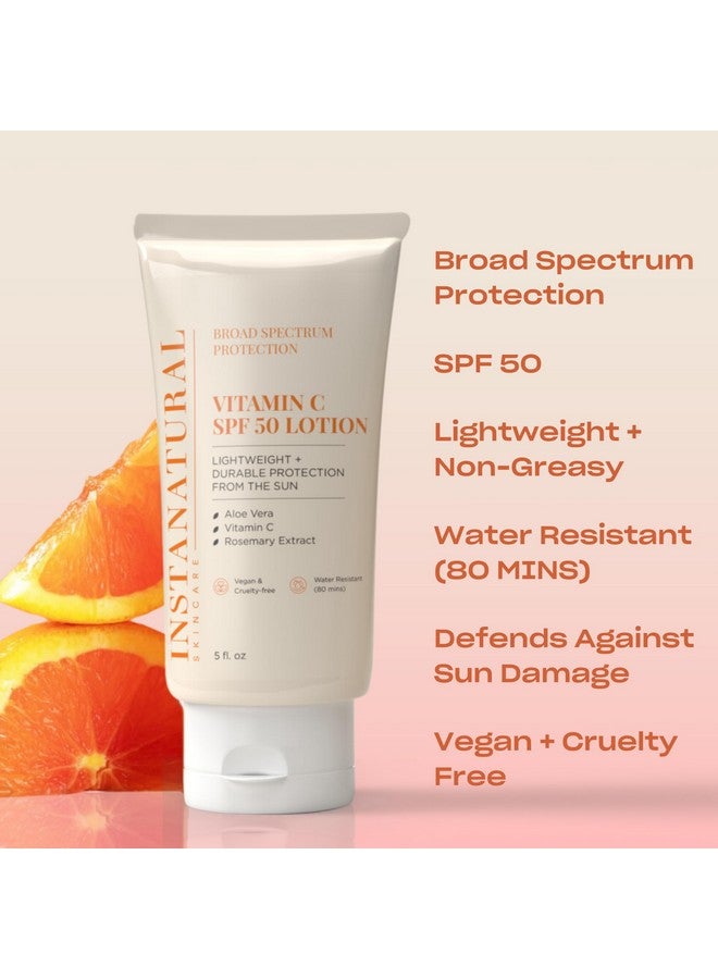 Instanatural Skin Care Vitamin C Spf 50 Broad Spectrum Sunscreen Lotion, Brightening, Lightweight, Non-Greasy Moisturizer For Body & Face, Uva, Uvb Sunblock, With Aloe Vera & Botanicals, 5 Fl Oz - Image 2