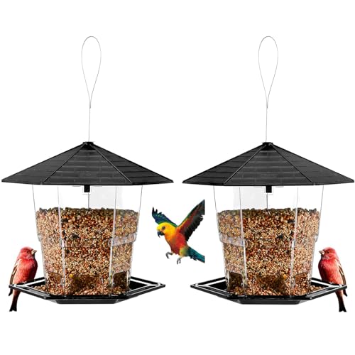Jealoeur Bird Feeders for Outdoors Hanging Bird Feeder Wild Birds Seed, Black 2 Pack - Image 1