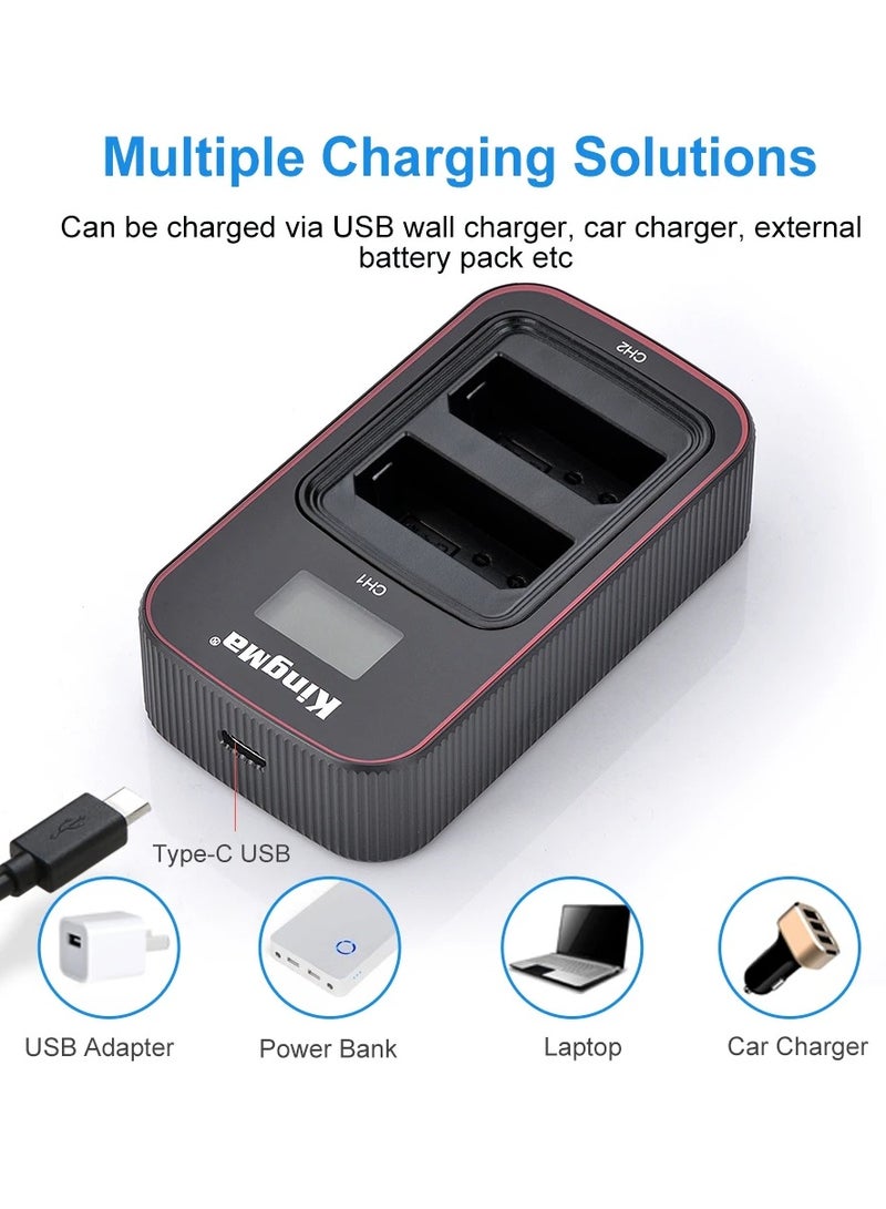 كينج ما حزمة شاحن مزدوج وبطاريتين KingMa لانواع LP-E10 مع منفذ يو اس بي USB متوافق مع كاميرات Canon EOS 1500D 1300D 1200D 1100D 3000D 4000D - Image 2