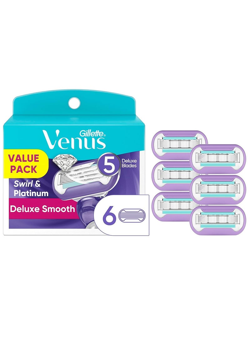 Gillette Venus Deluxe Smooth Swirl Womens Razor Blade Refills, 6 Count, Moisture Ribbon to Protect Against Irritation - Image 1