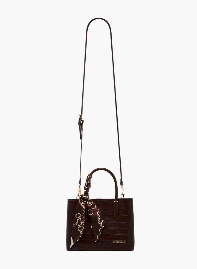 Flora Bella By Shoexpress Scarf Accent Tote Bag with Detachable Strap and Button Closure