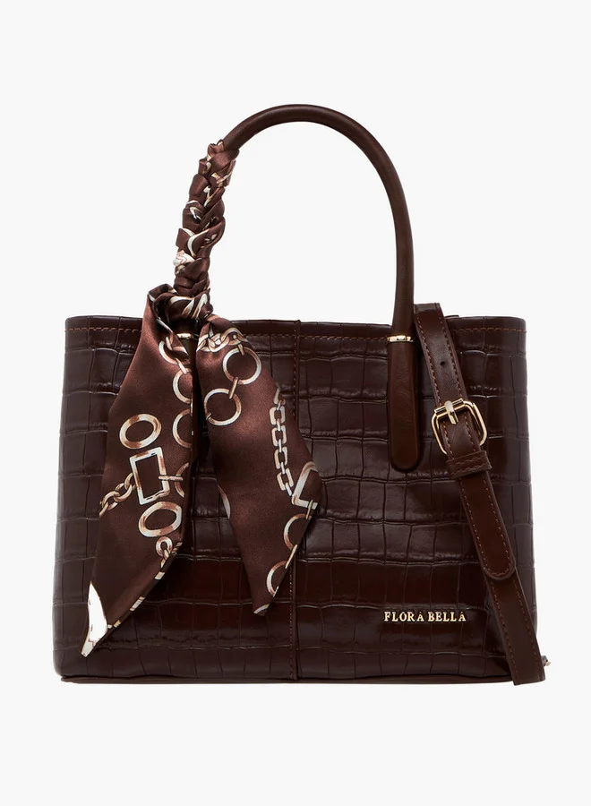Flora Bella By Shoexpress Scarf Accent Tote Bag with Detachable Strap and Button Closure