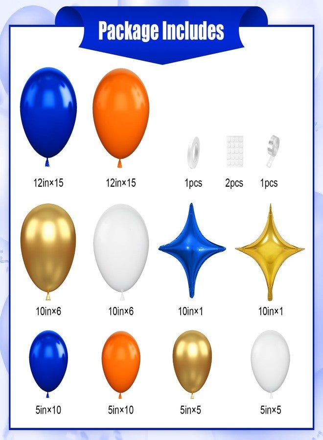 Vibzox Royal Blue and Orange Balloons Arch Kit, Orange Blue and White Balloon Garland with Metallic Gold Balloons Star Foil Balloon, for Birthday Graduation Baby Shower Baseball Wedding Party Decorations - Image 2