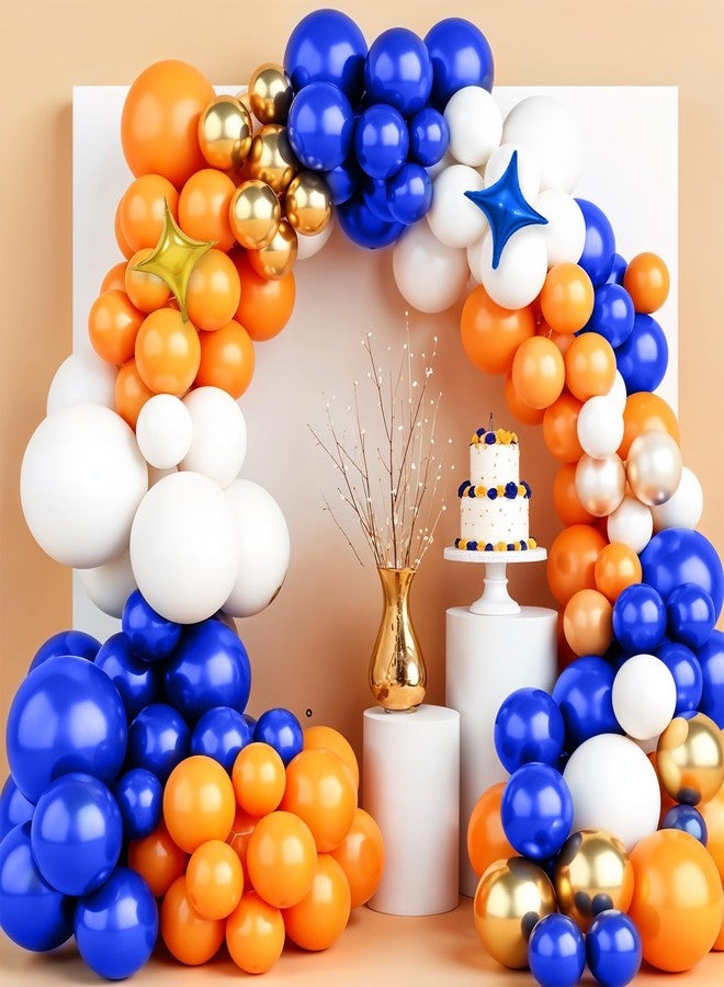 Vibzox Royal Blue and Orange Balloons Arch Kit, Orange Blue and White Balloon Garland with Metallic Gold Balloons Star Foil Balloon, for Birthday Graduation Baby Shower Baseball Wedding Party Decorations - Image 4