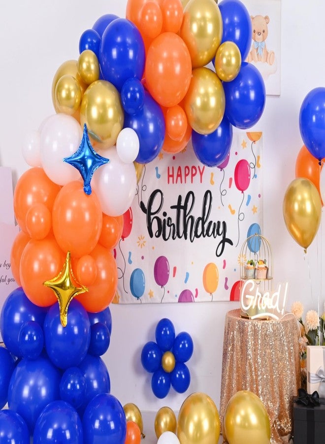 Vibzox Royal Blue and Orange Balloons Arch Kit, Orange Blue and White Balloon Garland with Metallic Gold Balloons Star Foil Balloon, for Birthday Graduation Baby Shower Baseball Wedding Party Decorations - Image 3