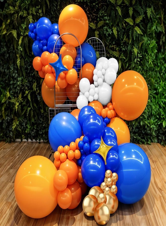 Vibzox Royal Blue and Orange Balloons Arch Kit, Orange Blue and White Balloon Garland with Metallic Gold Balloons Star Foil Balloon, for Birthday Graduation Baby Shower Baseball Wedding Party Decorations - Image 5