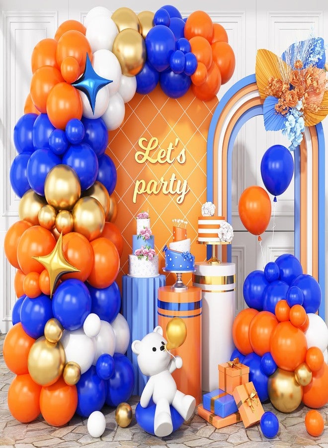 Vibzox Royal Blue and Orange Balloons Arch Kit, Orange Blue and White Balloon Garland with Metallic Gold Balloons Star Foil Balloon, for Birthday Graduation Baby Shower Baseball Wedding Party Decorations - Image 1