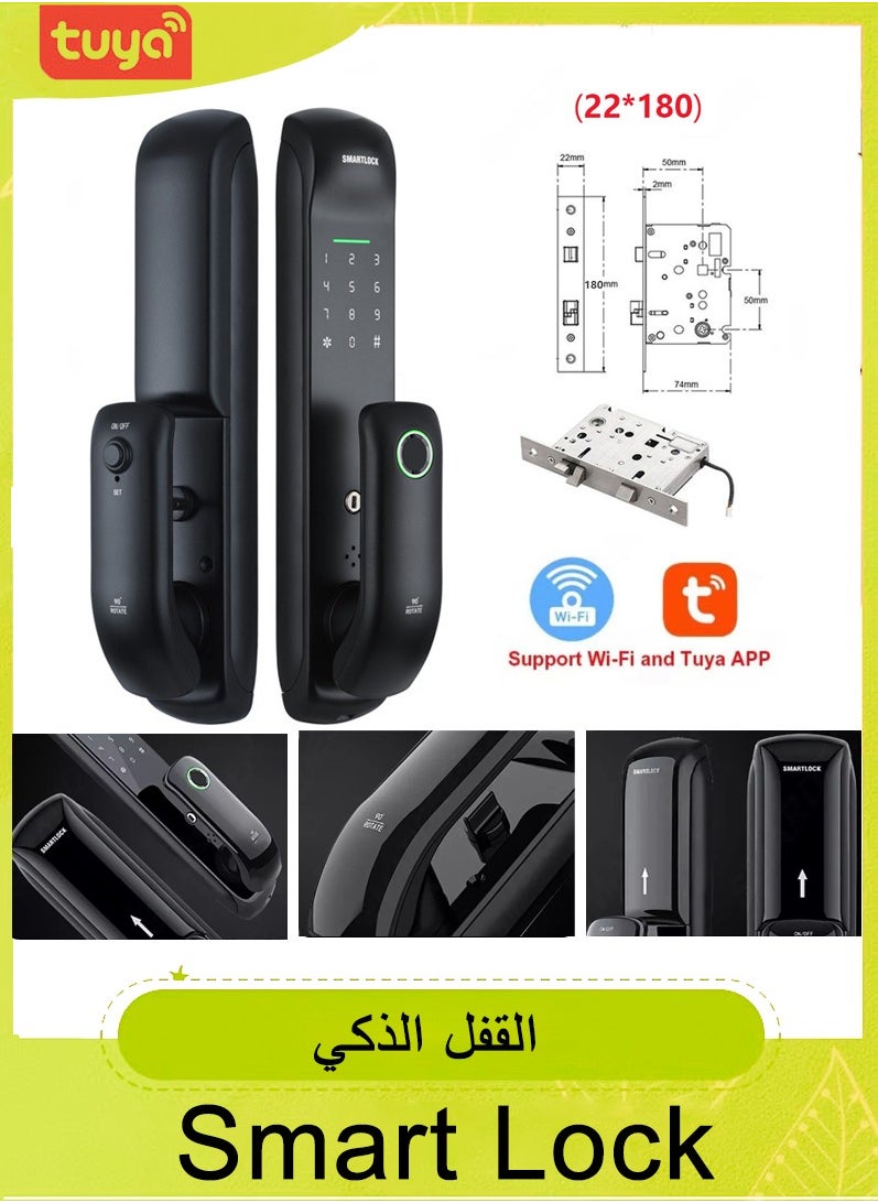 Smart Lock Work with Inner Door Lock Fingerprint Locks with Keypads Keyless Entry Deadbolt Front Door Lock Bluetooth App Control Touchscreen Keypad for Office With 180mm Lock Body