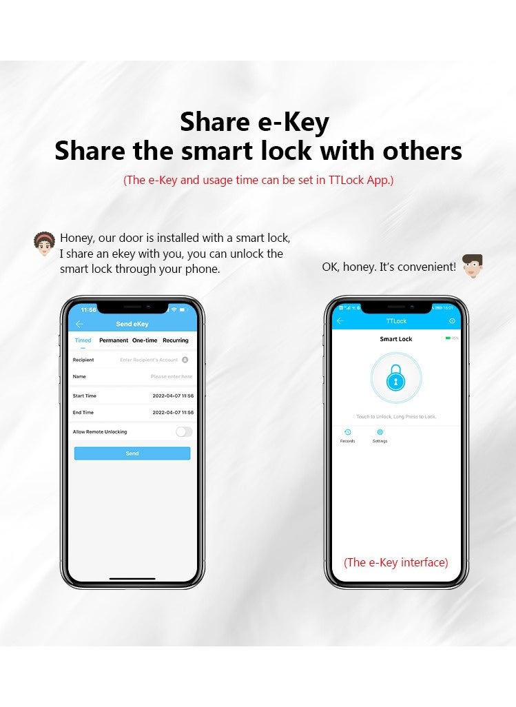 TUYA - Smart Lock Work with Inner Door Lock Fingerprint Locks with Keypads Keyless Entry Deadbolt Front Door Lock Bluetooth App Control Touchscreen Keypad for Office With 180mm Lock Body - Image 1