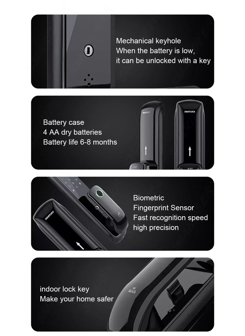 TUYA - Smart Lock Work with Inner Door Lock Fingerprint Locks with Keypads Keyless Entry Deadbolt Front Door Lock Bluetooth App Control Touchscreen Keypad for Office With 180mm Lock Body - Image 1