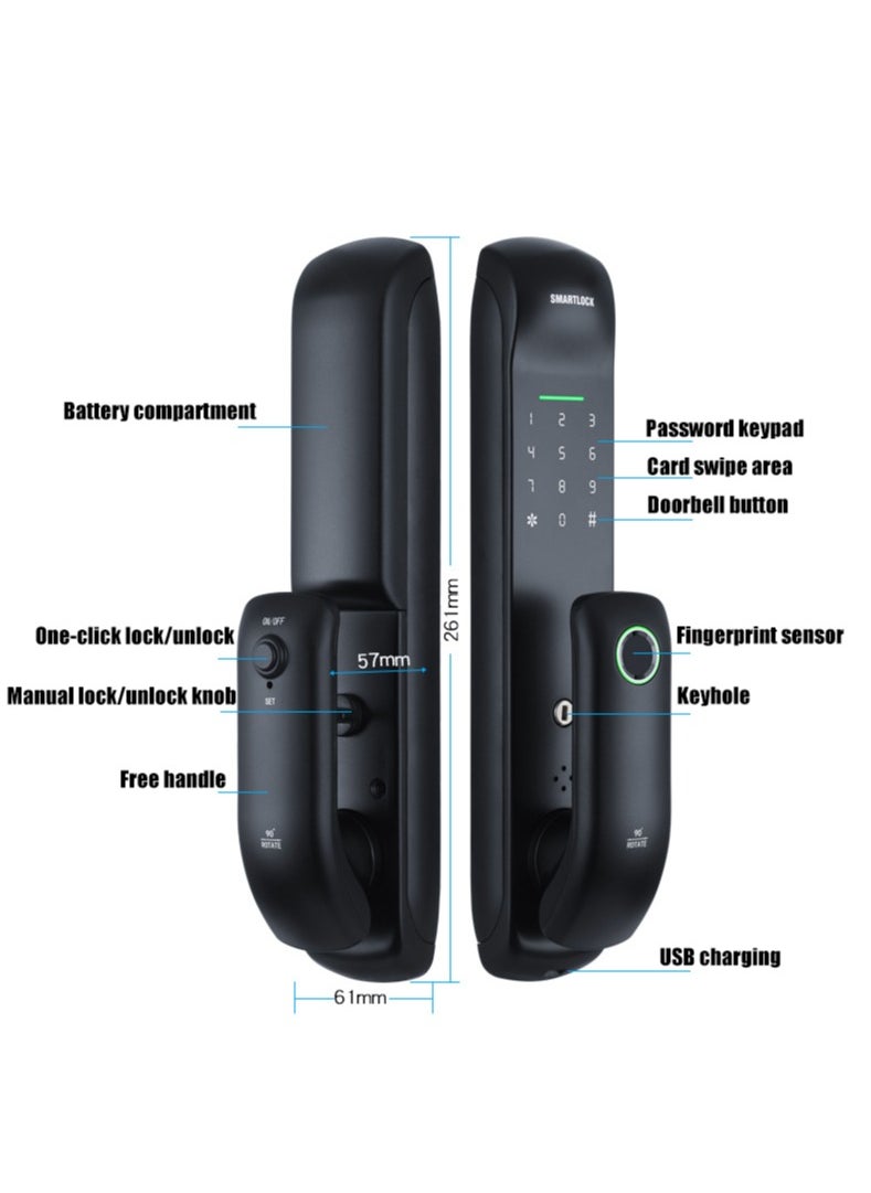TUYA - Smart Lock Work with Inner Door Lock Fingerprint Locks with Keypads Keyless Entry Deadbolt Front Door Lock Bluetooth App Control Touchscreen Keypad for Office With 180mm Lock Body - Image 1