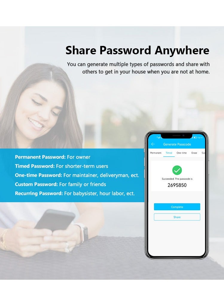 TUYA - Smart Lock Work with Inner Door Lock Fingerprint Locks with Keypads Keyless Entry Deadbolt Front Door Lock Bluetooth App Control Touchscreen Keypad for Office With 180mm Lock Body - Image 1